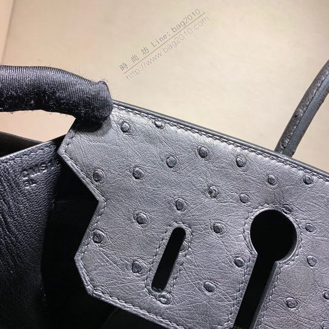Hermes女包 愛馬仕Birkin30cm Hermes鉑金包 Ostrich鴕鳥皮 全手縫蠟線 19 Mousse慕斯灰  am1902